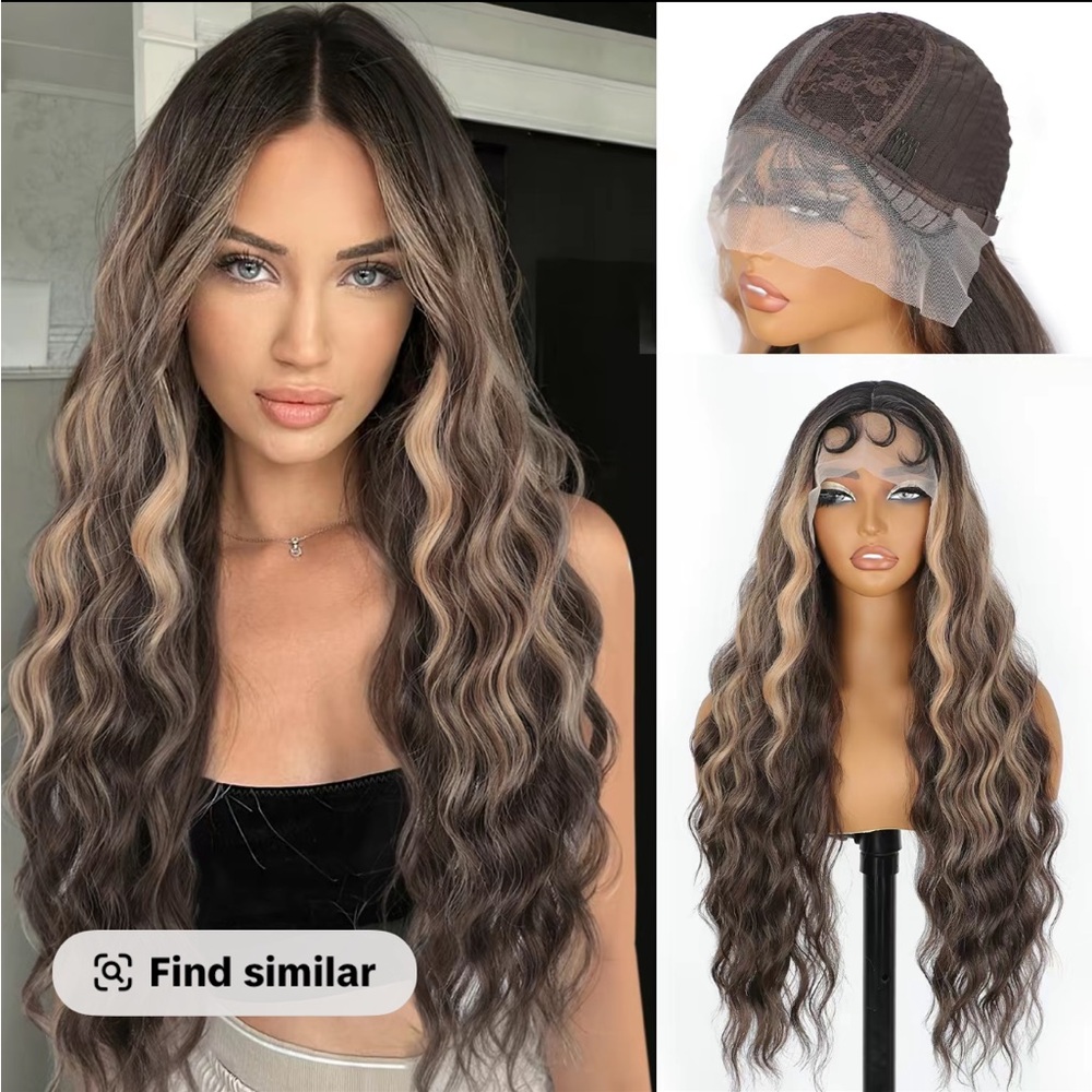 Long Wavy Brown and Blonde Wig 30 inches black